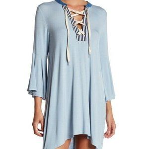 *3 DAY SALE* $88 Leibl '38 Bell Sleeve Lace Up Dress - Blue - Sz L